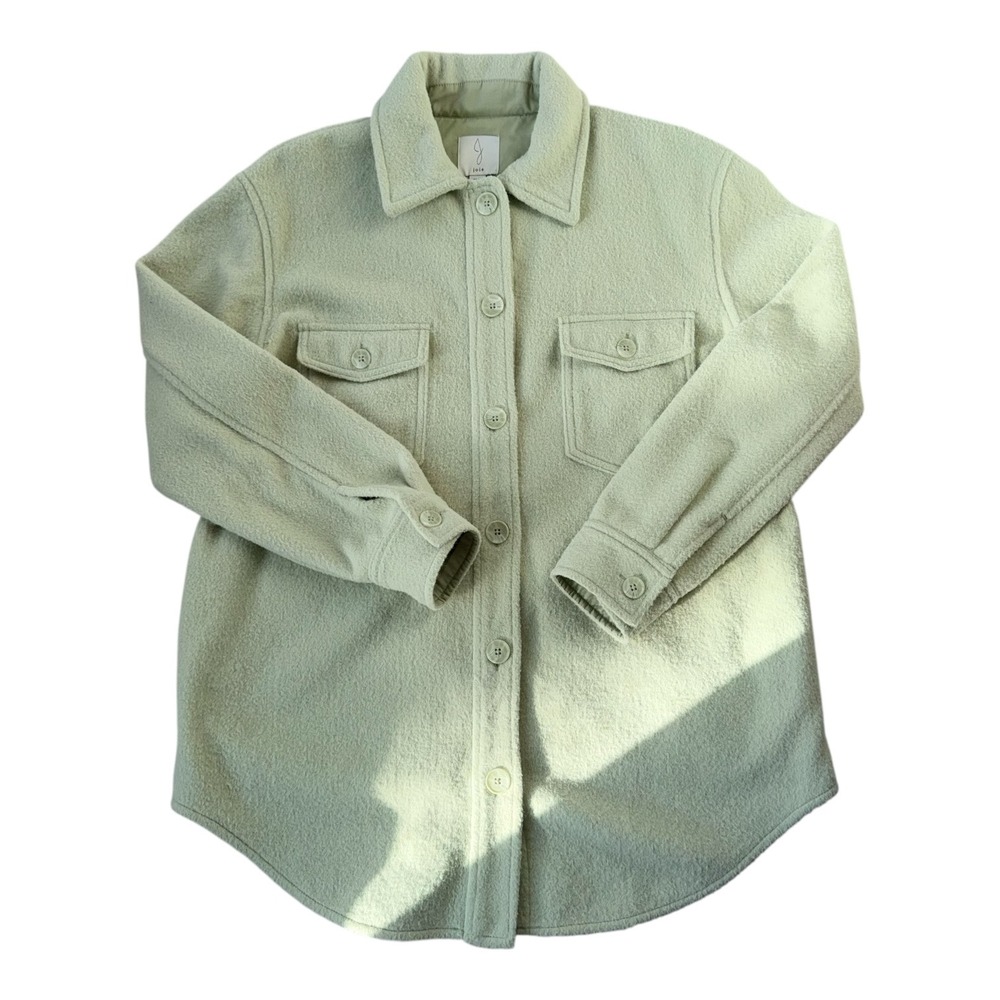 Joie Sage Green Fleece Shacket Jacket Medium‎ Oversized Button Front Chartreuse - Picture 2 of 6